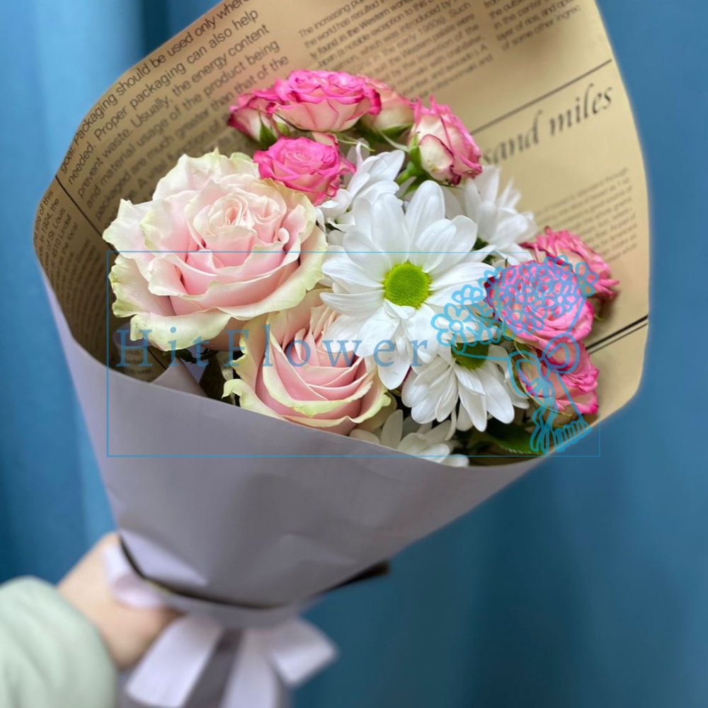 Букет цветов Маленькая радость Букет цветов из: Розы и Хризантемы